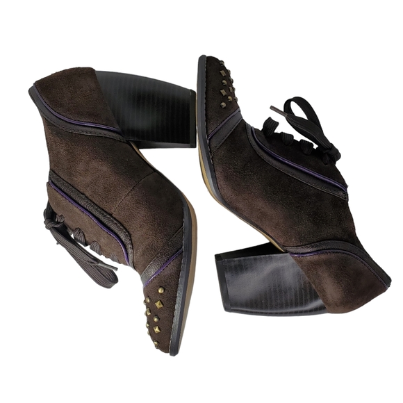 Libby Edelman Chimmy Brown Suede Lace Up Shoes Block Heel Womens 7.5 M - Picture 5 of 11